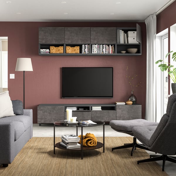 BESTÅ TV storage combination, dark grey/Kallviken/Stubbarp dark grey, 240x42x230 cm