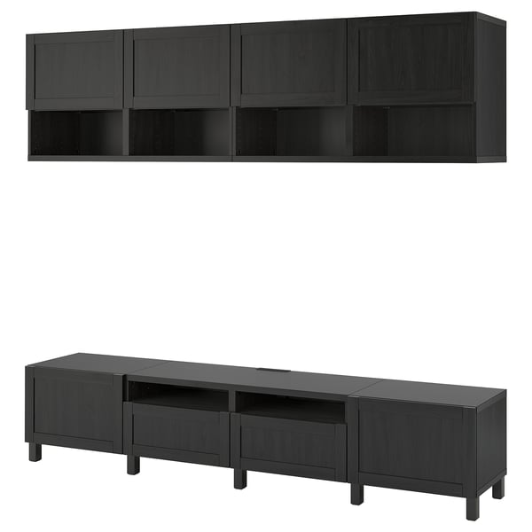BESTÅ TV storage combination, black-brown/Hanviken/Stubbarp black-brown, 240x42x230 cm