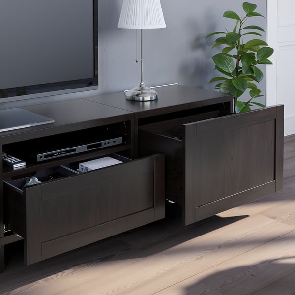 BESTÅ TV storage combination, black-brown/Hanviken/Stubbarp black-brown, 240x42x230 cm