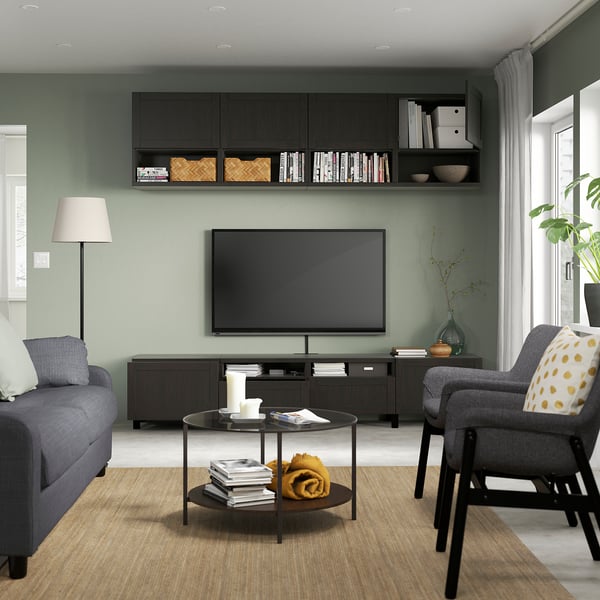 BESTÅ TV storage combination, black-brown/Hanviken/Stubbarp black-brown, 240x42x230 cm