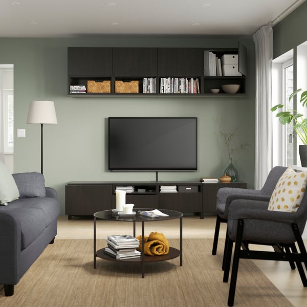 BESTÅ - TV storage combination, black-brown/Lappviken/Stubbarp black-brown, 240x42x230 cm