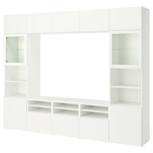BESTÅ TV storage combination/glass doors, white/Förvaltare white, 300x42x231 cm