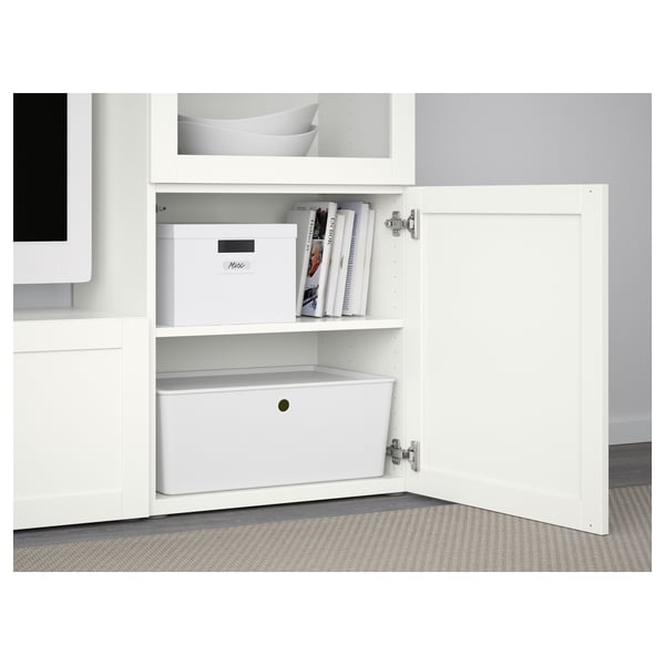 BESTÅ - BESTÅ TV storage combination/glass doors, white/Hanviken white clear glass, 240x42x129 cm