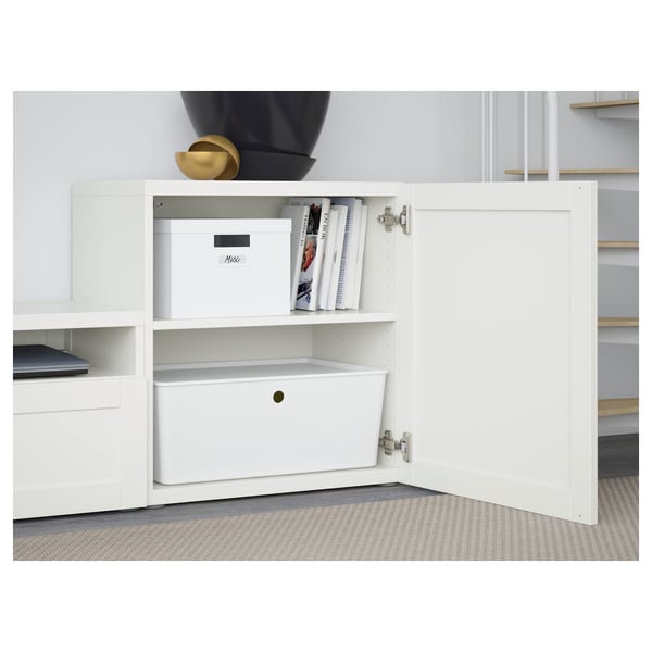 BESTÅ - BESTÅ TV storage combination/glass doors, white/Hanviken white clear glass, 300x42x211 cm