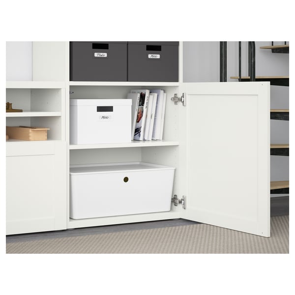 BESTÅ - BESTÅ TV storage combination/glass doors, white/Hanviken white clear glass, 300x42x231 cm
