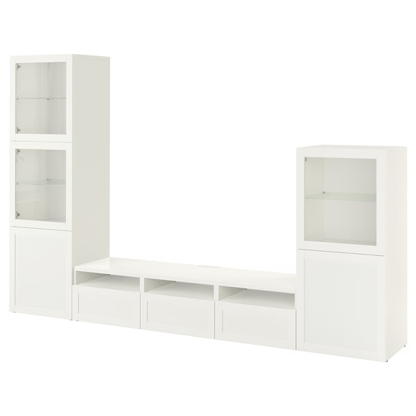 BESTÅ - BESTÅ TV storage combination/glass doors, white/Hanviken white clear glass, 300x42x193 cm