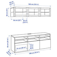 BESTÅ - TV storage combination/glass doors, white Lappviken/Fällsvik anthracite, 180x42x192 cm