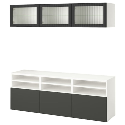 BESTÅ - TV storage combination/glass doors, white Lappviken/Fällsvik anthracite, 180x42x192 cm