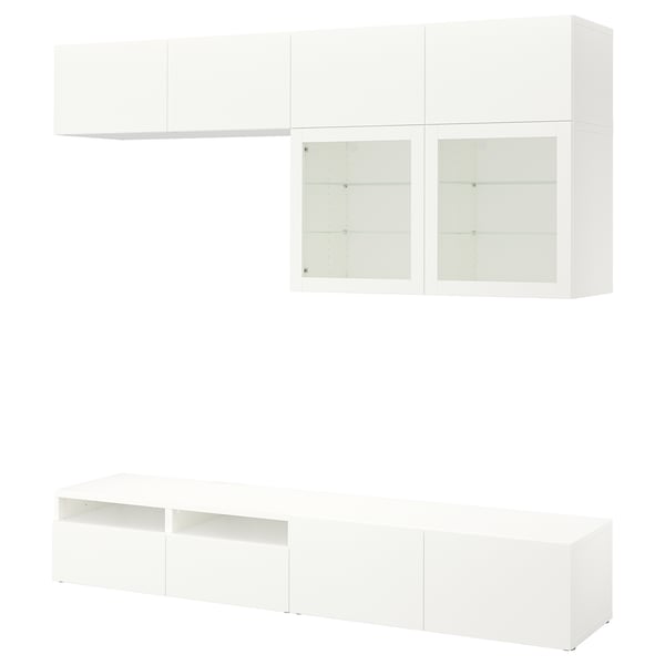 BESTÅ - BESTÅ TV storage combination/glass doors, white/Lappviken white clear glass, 240x42x231 cm