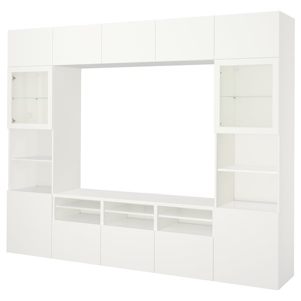 BESTÅ - BESTÅ TV storage combination/glass doors, white/Lappviken white clear glass, 300x42x231 cm