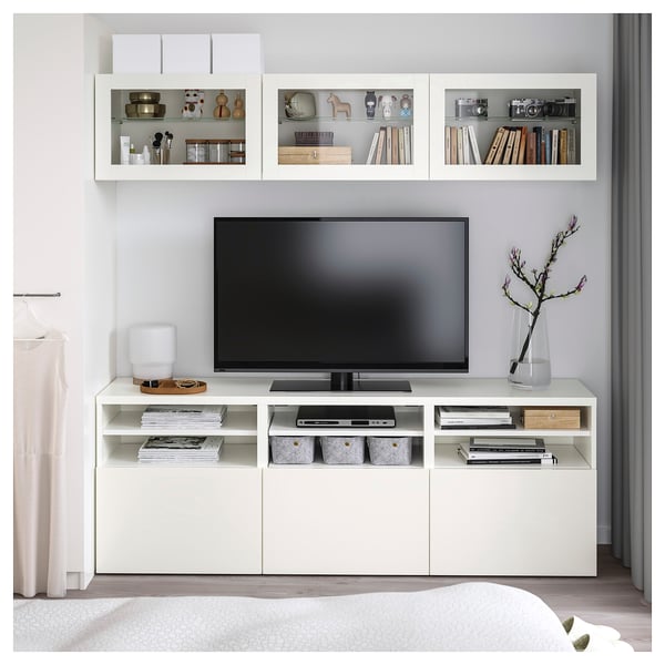 BESTÅ - BESTÅ TV storage combination/glass doors, white/Lappviken white clear glass, 180x42x192 cm