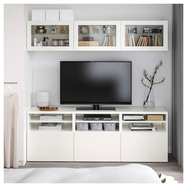 BESTÅ - TV storage combination/glass doors, white/Lappviken white clear glass, 180x42x192 cm