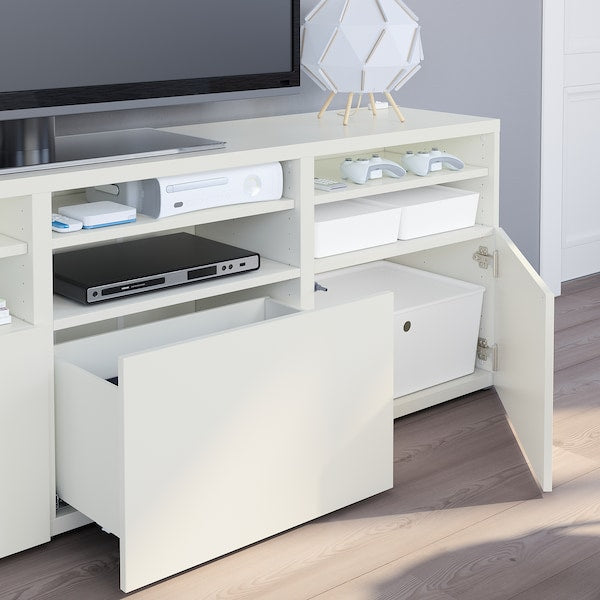 BESTÅ - TV storage combination/glass doors, white/Lappviken white clear glass, 180x42x192 cm