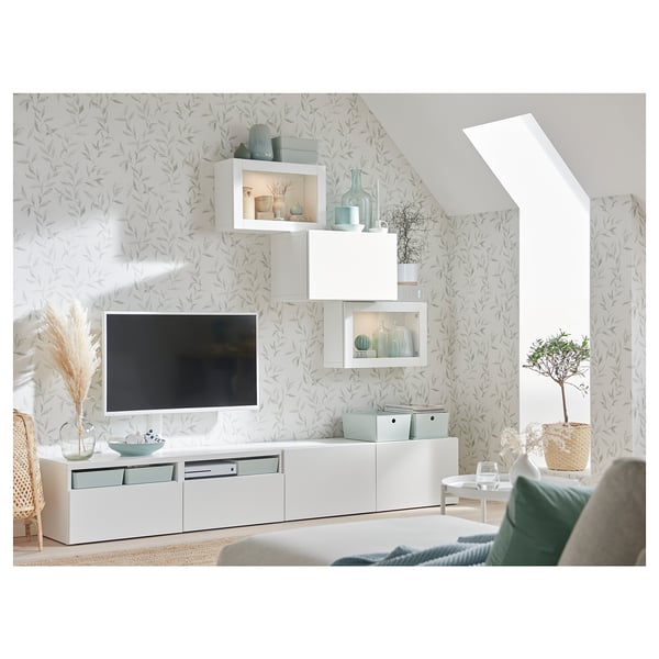 BESTÅ - BESTÅ TV storage combination/glass doors, white/Lappviken white clear glass, 240x42x190 cm