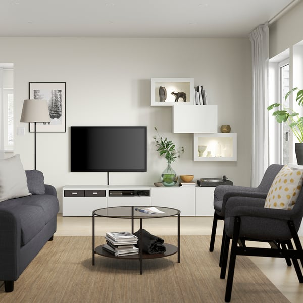BESTÅ - BESTÅ TV storage combination/glass doors, white/Lappviken white clear glass, 240x42x190 cm