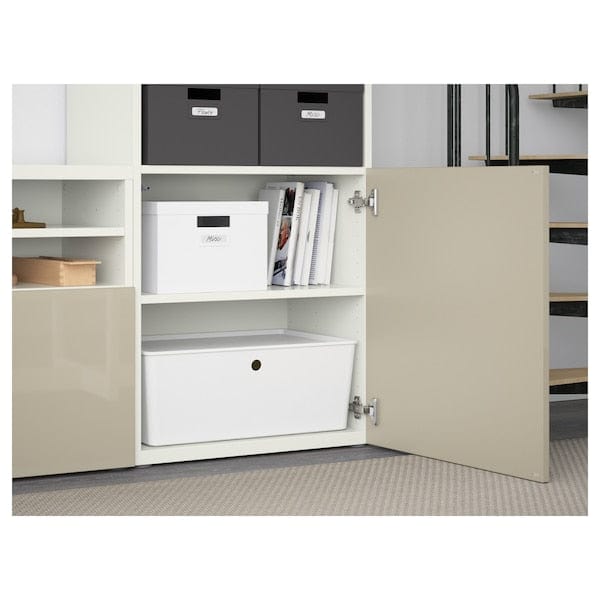 Ikea BESTÅ - TV/glass combination, white/Selsviken gloss/beige frosted glass,300x42x231 cm