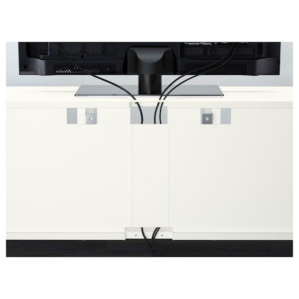 BESTÅ TV storage combination/glass doors, white/Selsviken high-gloss/beige frosted glass, 300x42x231 cm