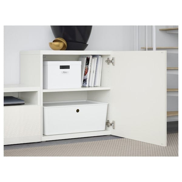 Ikea BESTÅ - TV/glass combination, white/Selsviken polished/white frosted glass,300x42x211 cm