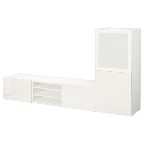 BESTÅ TV storage combination/glass doors, white/Selsviken high-gloss/white frosted glass, 51x129x32.5 cm