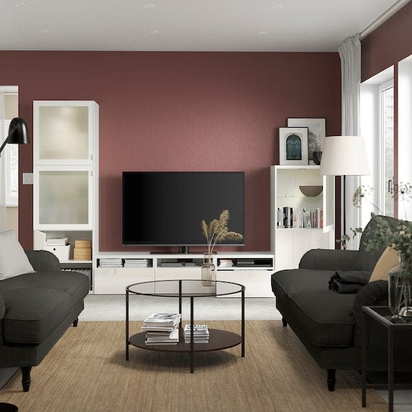 Ikea BESTÅ - TV/glass combination, white/Selsviken polished/frosted glass,300x42x193 cm