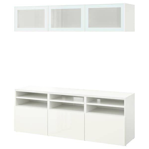 Ikea BESTÅ - TV storage combination/glass doors, white/Selsviken high-gloss/white frosted glass, 180x42x192 cm