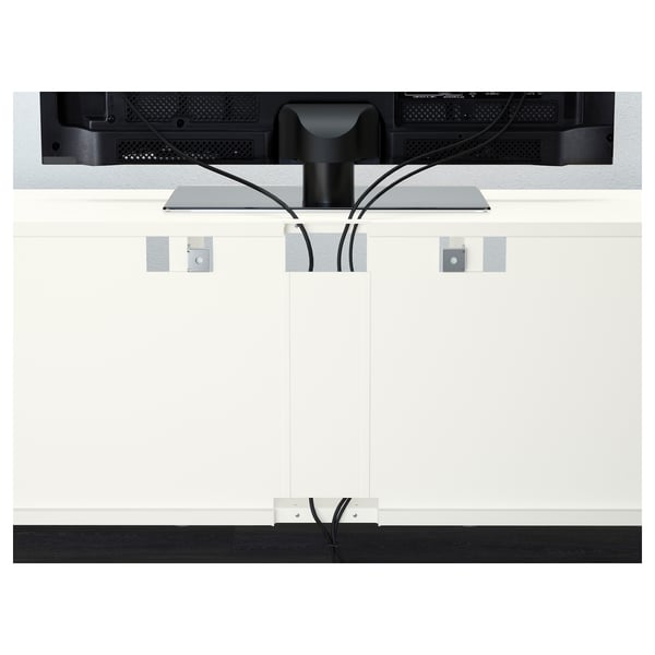 BESTÅ - TV combination / glass doors, white / Selsviken high-gloss / beige clear glass, 300x42x231 cm
