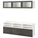 BESTÅ TV storage combination/glass doors, white Sindvik/Kallviken dark grey, 180x42x192 cm