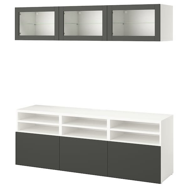 BESTÅ - TV storage combination/glass doors, white Sindvik/Lappviken dark grey, 180x42x192 cm