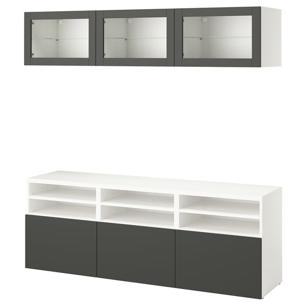 BESTÅ - BESTÅ TV storage combination/glass doors, white Sindvik/Lappviken dark grey, 180x42x192 cm