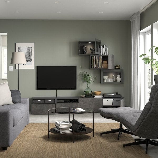 Ikea BESTÅ - TV storage combination/glass doors, dark grey Kallviken/Sindvik dark grey, 240x42x190 cm
