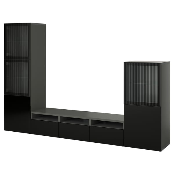 BESTÅ - BESTÅ TV storage combination/glass doors, dark grey Lappviken/Fällsvik anthracite, 300x42x193 cm