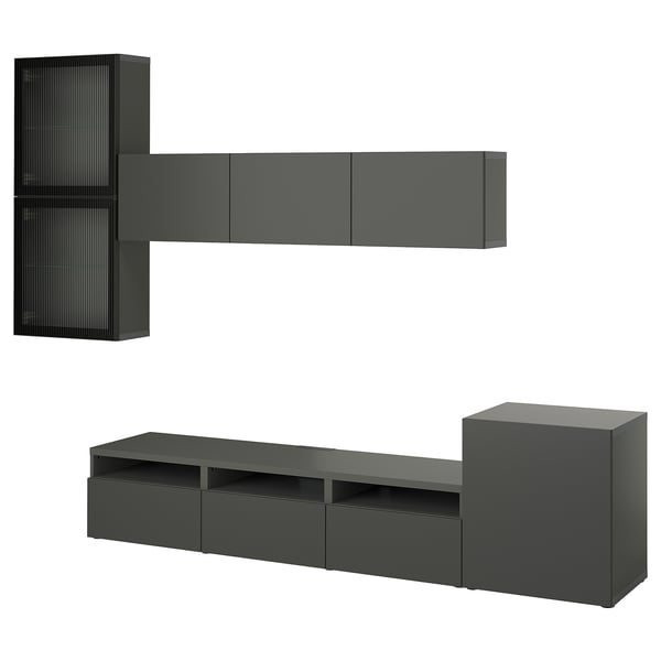 BESTÅ - BESTÅ TV storage combination/glass doors, dark grey Lappviken/Fällsvik anthracite, 300x42x211 cm