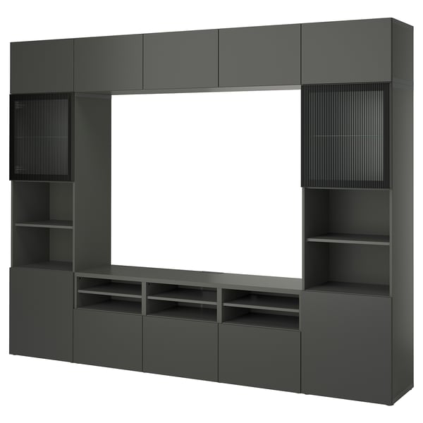 BESTÅ - BESTÅ TV storage combination/glass doors, dark grey Lappviken/Fällsvik anthracite, 300x42x231 cm