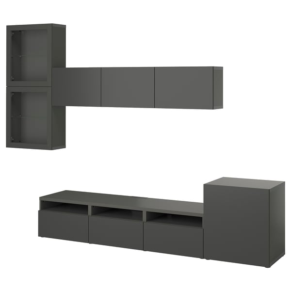 BESTÅ - BESTÅ TV storage combination/glass doors, dark grey Lappviken/Sindvik dark grey, 300x42x211 cm