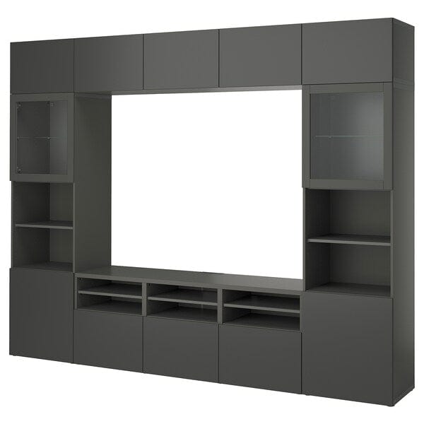 Ikea BESTÅ - TV storage combination/glass doors, dark grey Lappviken/Sindvik dark grey, 300x42x231 cm