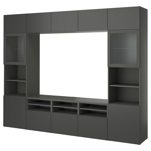 BESTÅ - BESTÅ TV storage combination/glass doors, dark grey Lappviken/Sindvik dark grey, 300x42x231 cm