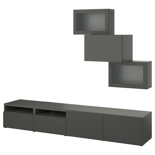 Ikea BESTÅ - TV storage combination/glass doors, dark grey Lappviken/Sindvik dark grey, 240x42x190 cm