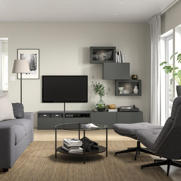 BESTÅ - TV storage combination/glass doors, dark grey Lappviken/Sindvik dark grey, 240x42x190 cm