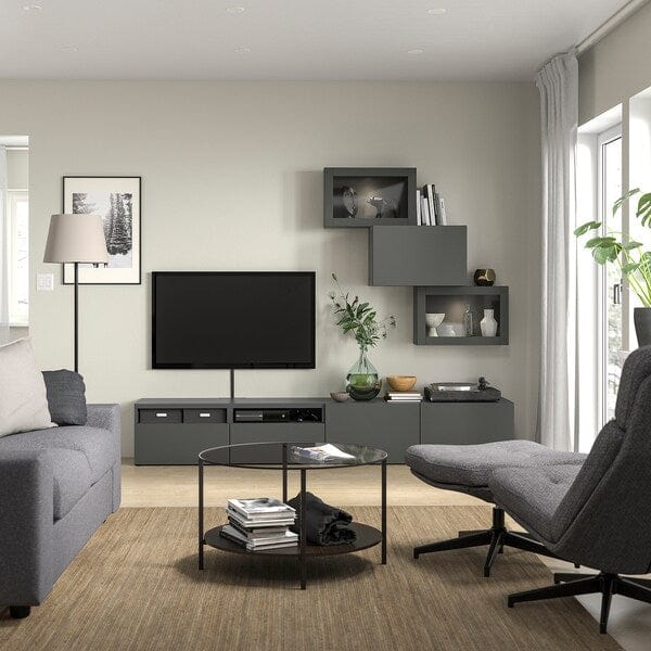Ikea BESTÅ - TV storage combination/glass doors, dark grey Lappviken/Sindvik dark grey, 240x42x190 cm