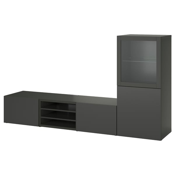 BESTÅ - BESTÅ TV storage combination/glass doors, dark grey Sindvik/Lappviken dark grey, 240x42x129 cm