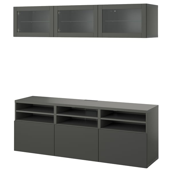 BESTÅ - BESTÅ TV storage combination/glass doors, dark grey Sindvik/Lappviken dark grey, 180x42x192 cm