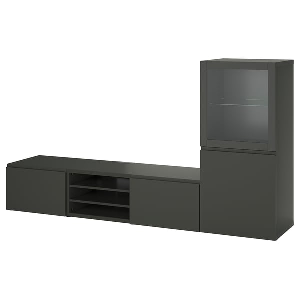 BESTÅ - BESTÅ TV storage combination/glass doors, dark grey Sindvik/Västerviken dark grey, 240x42x129 cm