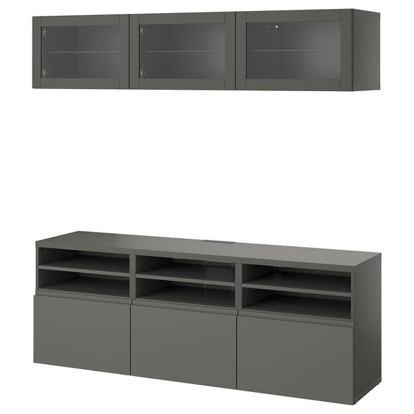 BESTÅ - BESTÅ TV storage combination/glass doors, dark grey Sindvik/Västerviken dark grey, 180x42x192 cm
