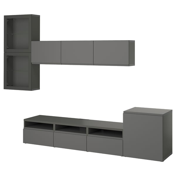 BESTÅ - BESTÅ TV storage combination/glass doors, dark grey Västerviken/Sindvik dark grey, 300x42x211 cm
