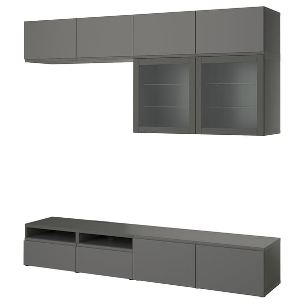 BESTÅ - BESTÅ TV storage combination/glass doors, dark grey Västerviken/Sindvik dark grey, 240x42x231 cm