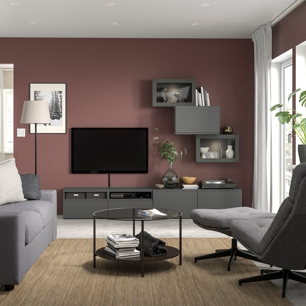 BESTÅ - BESTÅ TV storage combination/glass doors, dark grey Västerviken/Sindvik dark grey, 240x42x190 cm