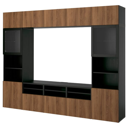 BESTÅ combination TV/glass ceiling, brown-black Lappviken/ walnut effect clear glass, 300x42x231 cm Combination TV/glass ceiling, brown-black Lappviken/ walnut effect clear glass,300x42x231 cm