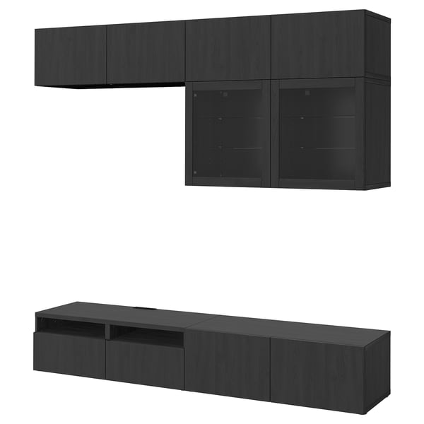 BESTÅ - BESTÅ TV storage combination/glass doors, black-brown/Lappviken black-brown clear glass, 240x42x231 cm