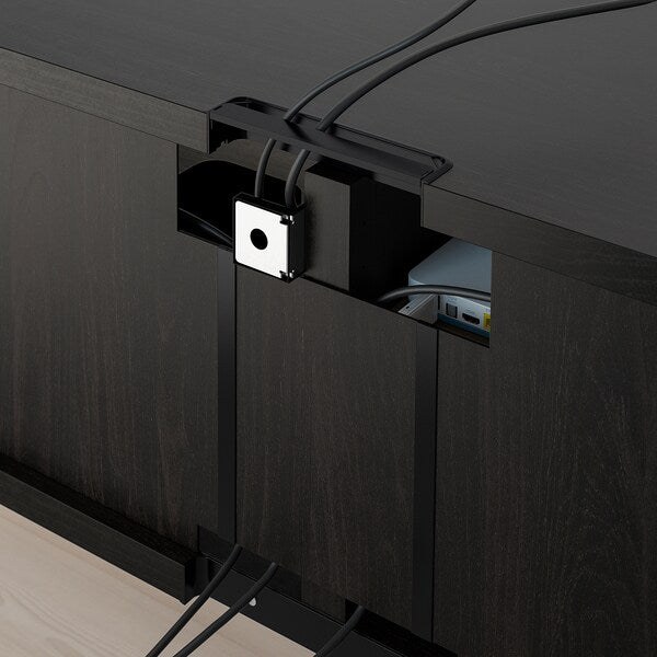 BESTÅ - TV storage combination/glass doors, black-brown/Lappviken black-brown clear glass, 240x42x190 cm