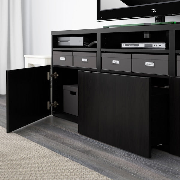 BESTÅ - TV storage combination/glass doors, black-brown/Lappviken black-brown clear glass, 180x42x192 cm